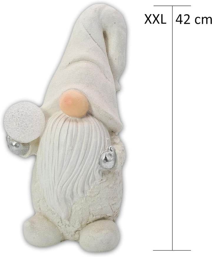 Wichtelstube-Kollektion XL Wichtel Figuren weiss Weihnachten 42cm mit LED Kugel Weihnachtsdeko ausse