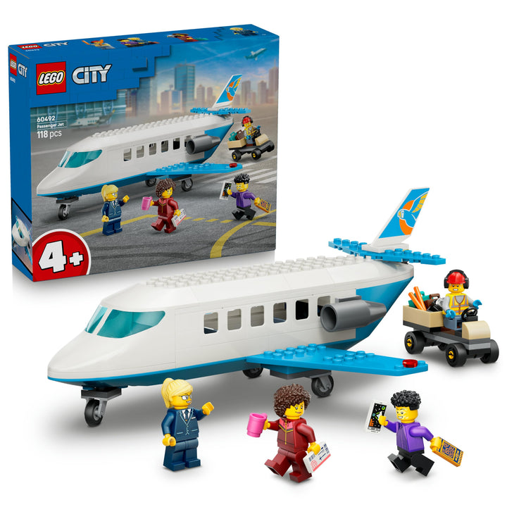 LEGO City Passagierjet Spielzeug - Flugzeug Modellbausatz mit 4 Minifiguren und Reisezubehör - Lerns