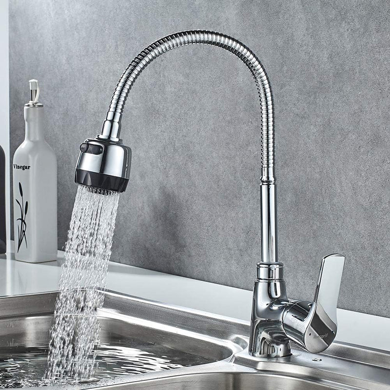 Ibergrif M14357 Star, Küchenarmatur mit Brause, Wasserhahn für Küche mit flexibler Auslauf, Chrom, S