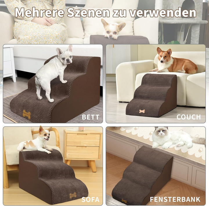 Nepfaivy Hundetreppe für Kleine Hunde 3-Stufig, Haustiertreppe für Bett und Sofa aus Hochdichtem Sch