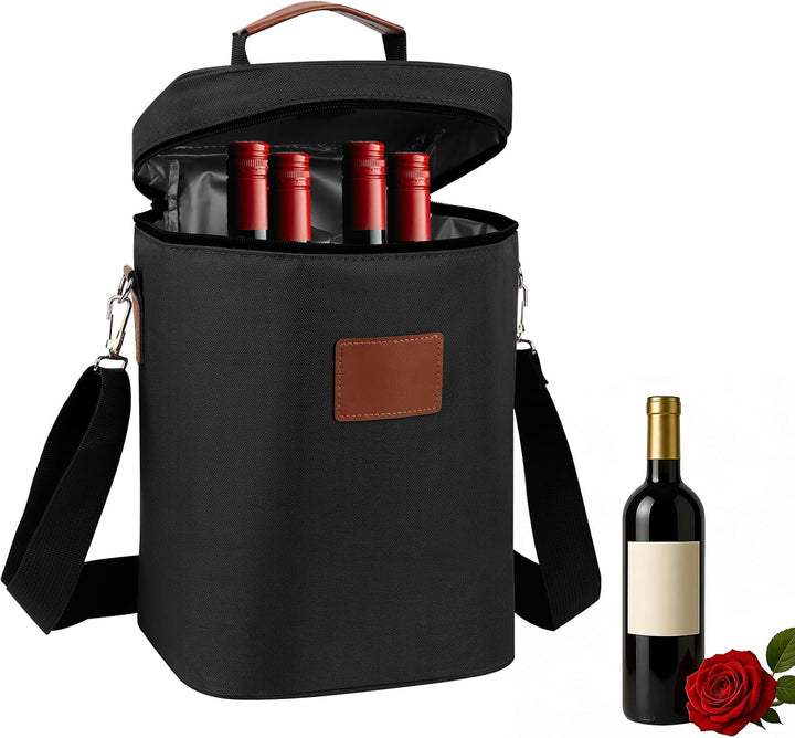 Kühltasche für 4 Flasche, Flaschenkühler für Unterwegs, Flaschentasche Isolierter Weintasche Biertas