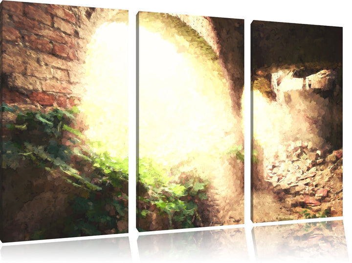 Pixxprint alte Ruine als Leinwandbild/Grösse: 3 Teilig (120x80) cm/Wandbild/Kunstdruck/fertig bespan