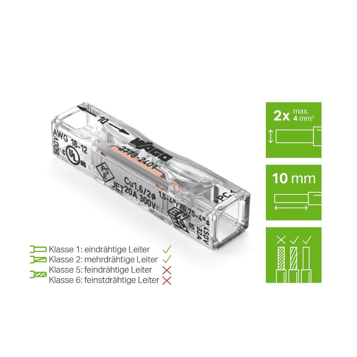 WAGO® Durchgangsverbinder zum Stecken; für ein- und mehrdrähtige Leiter; max. 4 mm²; 2 Leiter (100 S