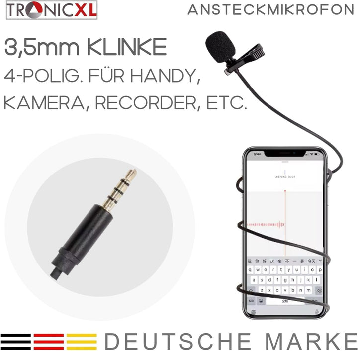2 Stück Premium Ansteckmikrofon 3,5mm Klinke I Lavalier Ansteck Mikrofon für Smartphone Handy Kamera