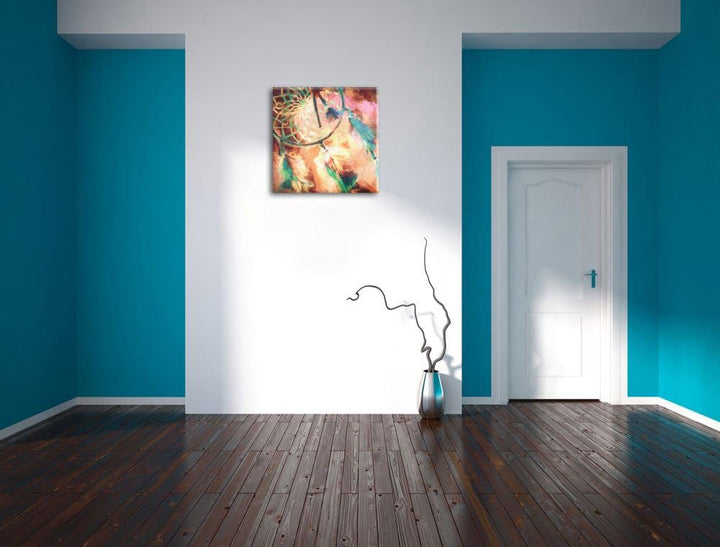 Traumfänger Pinsel Effekt, Format: 70x70 auf Leinwand, XXL riesige Bilder fertig gerahmt mit Keilrah