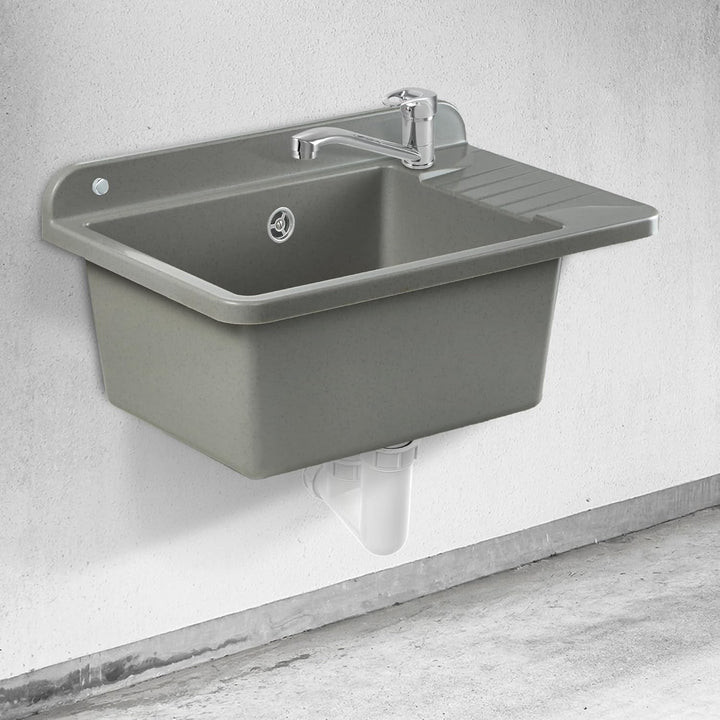 GOSPO Ausgussbecken aus Polypropylen, 50,4 x 34 x 26,5 cm, Spülbecken mit Armatur, Siphon und Montag
