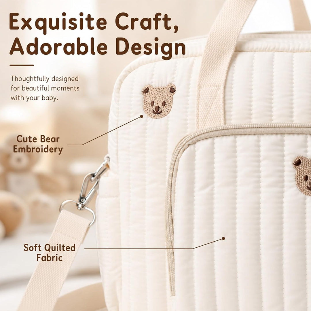 Wickeltasche Neugeborene gross, Mama Tasche Baumwolle mit Stickerei