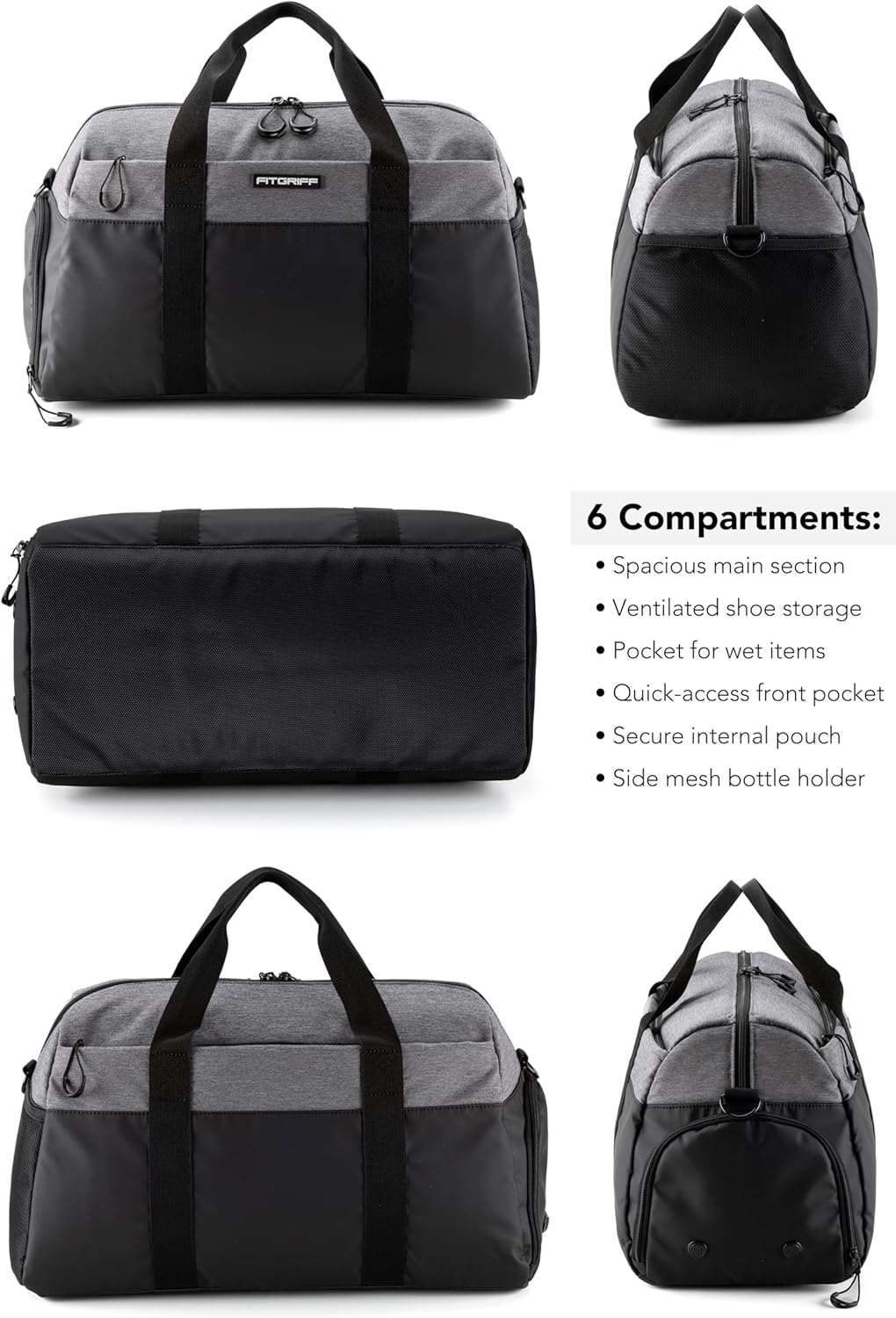 Fitgriff® Sporttasche & Reisetasche V2 für Damen und Herren - mit Schuhfach & Nassfach - Tasche für