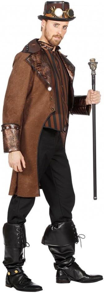shoperama Brauner Steampunk Herren Mantel mit Schlangenmuster und gestreifte Weste Kostüm Jacke vikt