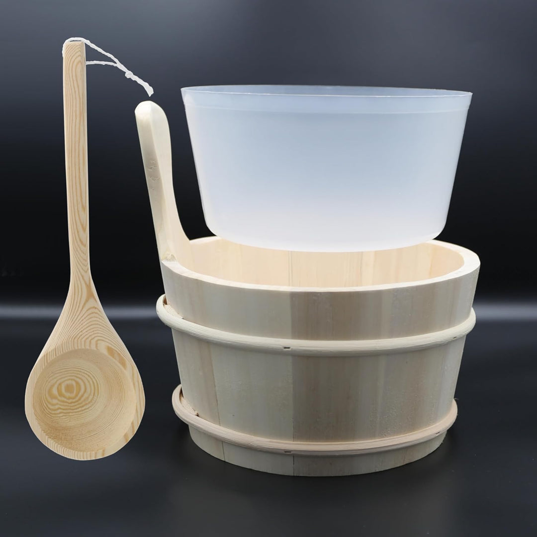 HAF® Saunakübel Set Espe 4 Liter mit Einsatz und 40cm Saunakelle aus Kiefernholz | Feuchtigkeitsresi