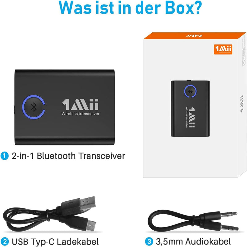 1Mii Bluetooth 5.3 Adapter für TV zu Kopfhörer, 2-in-1 Sender Empfänger, aptX-Adaptive & HD kabellos