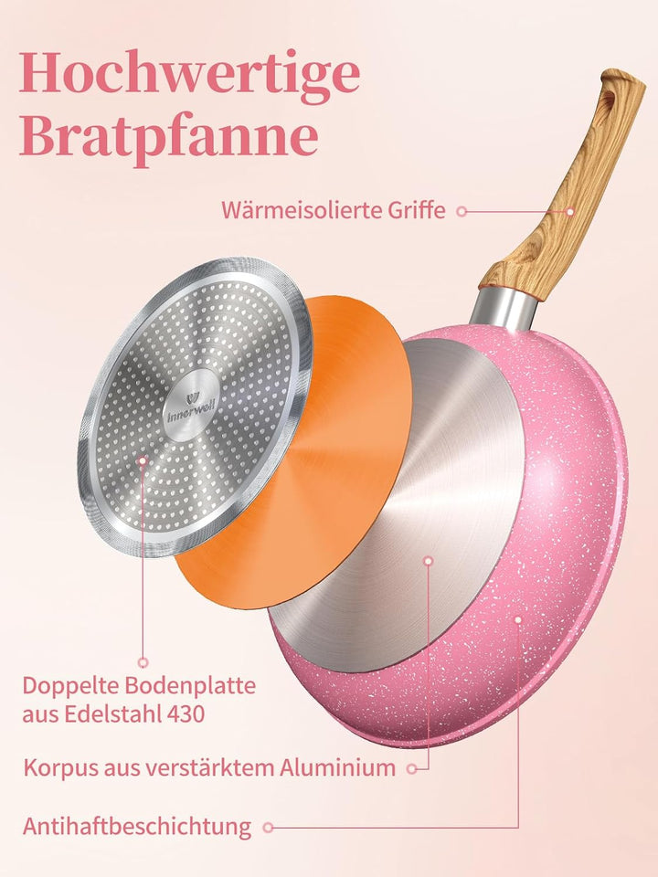 Innerwell Antihaft Bratpfanne 20cm Rosa Granit Beschichtet Pfannen Pfanne Klein Induktion PFOA-freie