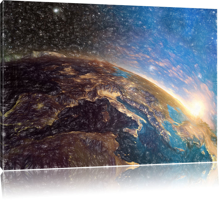 Pixxprint Erde im Weltall als Leinwandbild/Grösse: 100x70 / Wandbild/Kunstdruck/fertig bespannt, 100