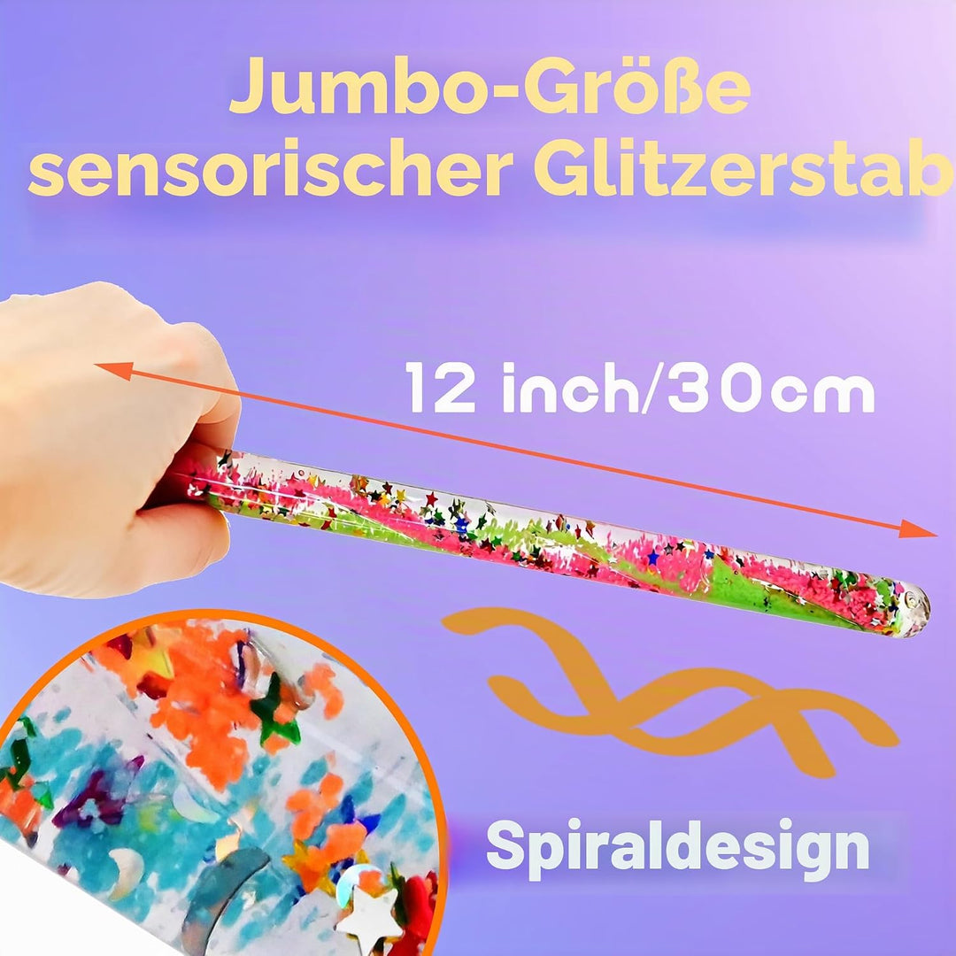 4 Stück 30 cm Jumbo Spiral Glitzer Zauberstäbe Kinder, Leuchtende Sensorikspielzeug, Autismus Spielz
