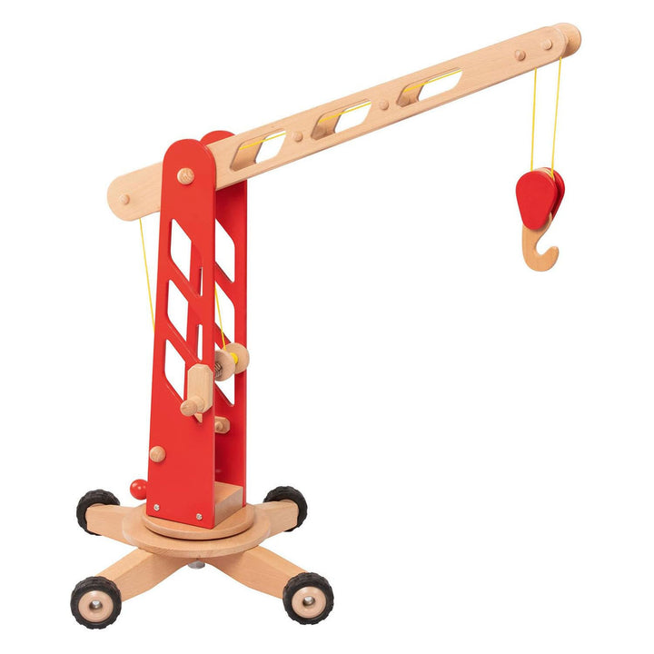 goki 55936 Kran - 67 cm grosser Kran aus Massivholz, mit Gummibereifung