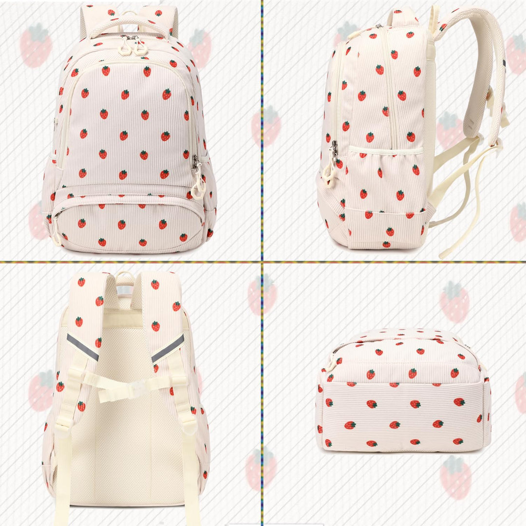 Erdbeere Rucksack Schultasche Kinder Mädchen Schulrucksack Grundschüler Cord Rucksäcke Leicht Schulr