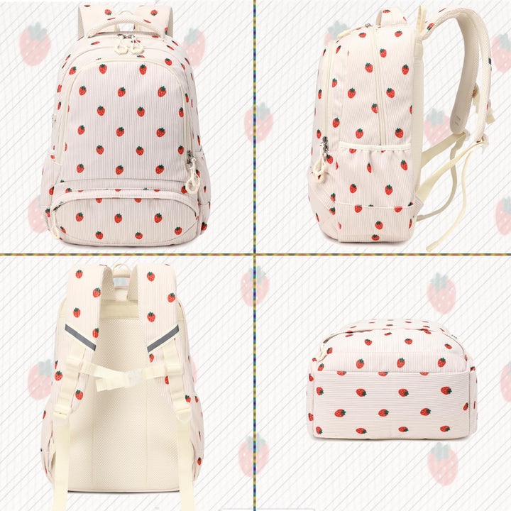 Erdbeere Rucksack Schultasche Kinder Mädchen Schulrucksack Grundschüler Cord Rucksäcke Leicht Schulr