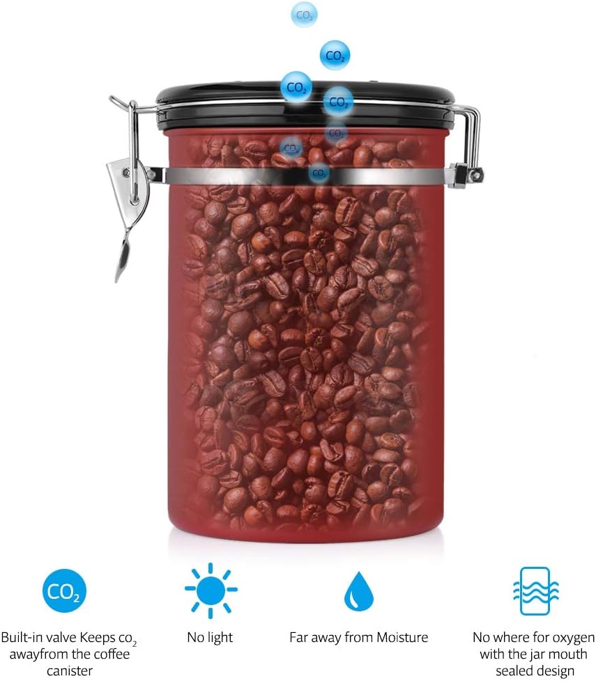 TOPINCN Kaffeebehälter, 1,8 L Lebensmittelbehälter Grosser Luftdichter Schwarzer Küchenbehälter aus