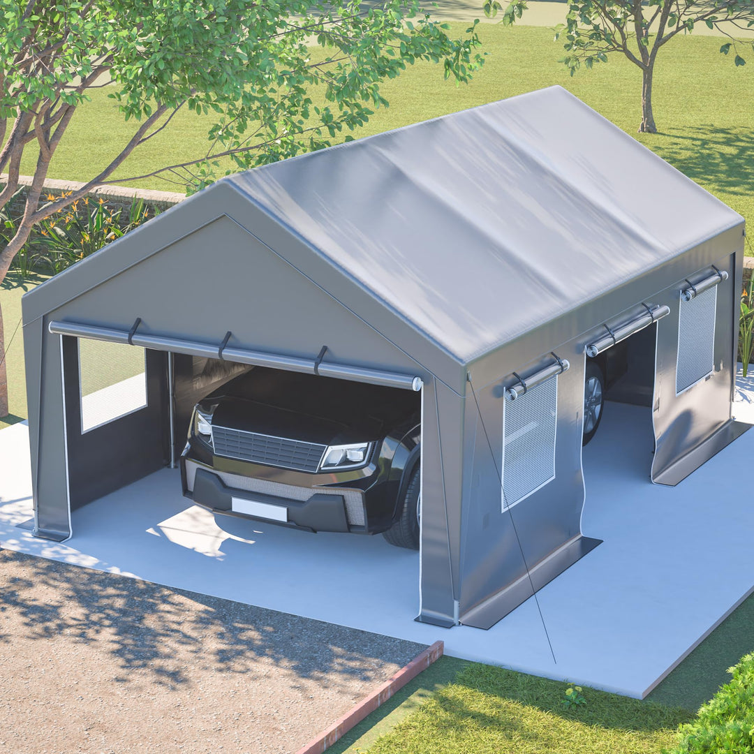 Ball & Cast Zeltgarage, Garagenzelt mit separaten Rolltoren an den Seiten | Praktische motorrad gara