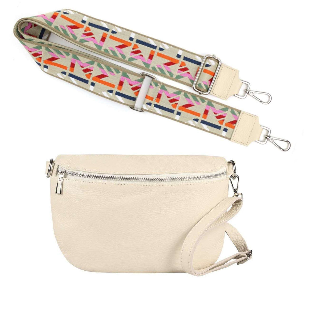 Made in Italy OBC Damen Set Gürteltasche + Schultergurt Leder Crossbody Hüfttasche Bauchtasche Umhän