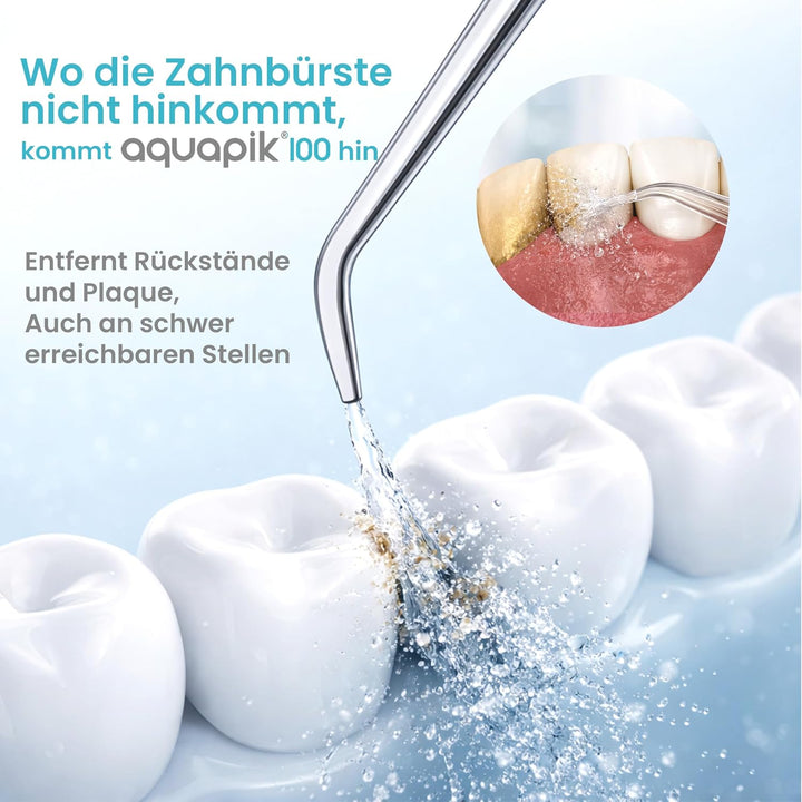 Aquapik® DUO Munddusche Aquapik® 100 Desktop + Aquapik® Mini, tragbar, von Zahnärzten empfohlen + Pl