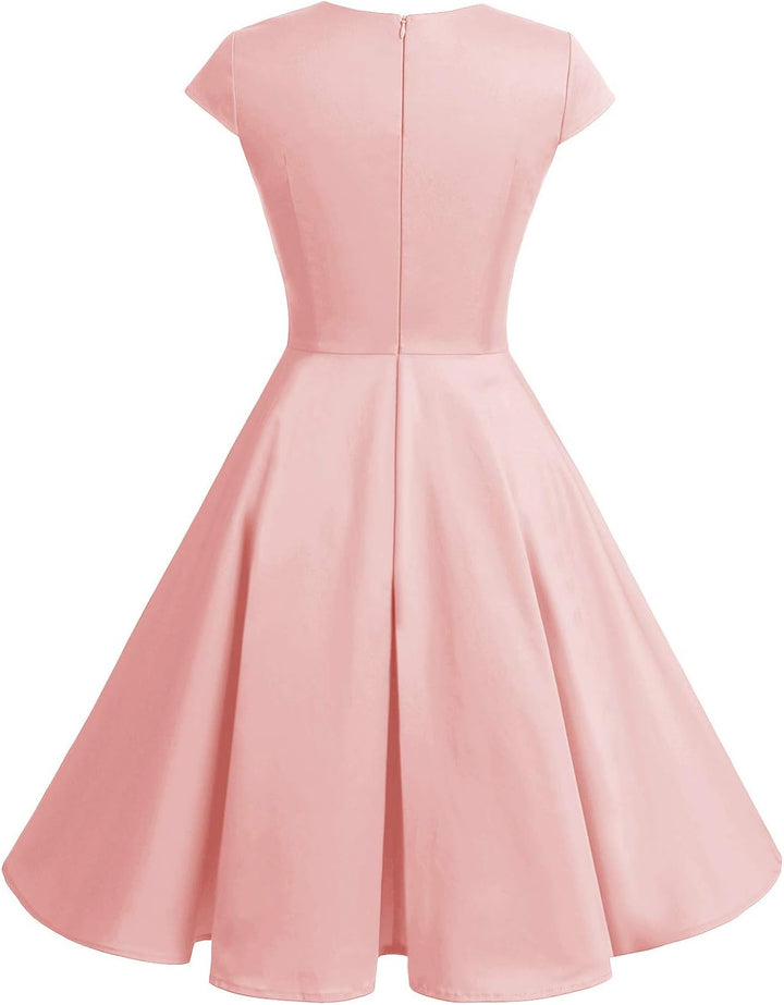 Bbonlinedress 1950er Vintage Retro Cocktailkleid Rockabilly V-Ausschnitt Faltenrock Abendkleid Party