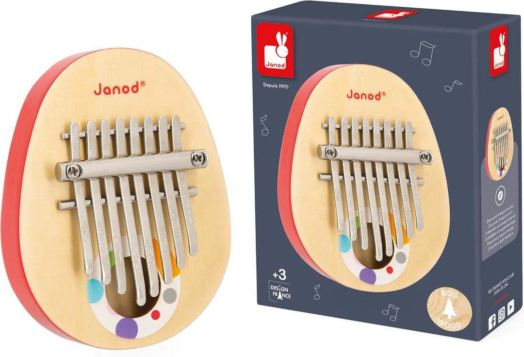 Janod Konfetti-Serie Confetti Holz Rollen-und Musikspielzeug-8 Lamellen aus Metall-Kalimba für Kinde