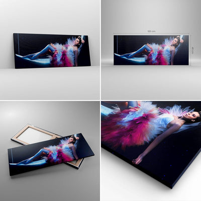 Panorama Bilder auf Leinwand 100x40cm Leinwandbild Frau Geheimnis Kleid elegant Gross Wanddeko Bild