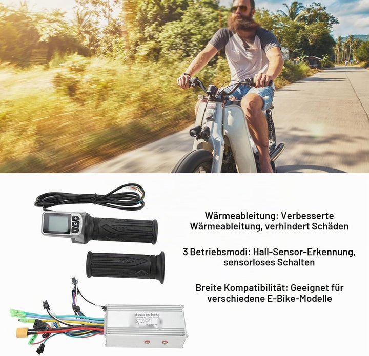 BuyWeek Elektrofahrrad Brushless Motor Controller Kit, 36V 48V 1000W 38A Sinuswelle Controller 124DX