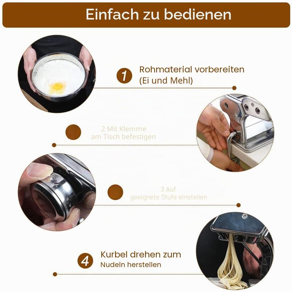 Cocoarm Nudelmaschine Manuelle Pasta Maker Edelstahl Nudelmaschine mit Einstellknopf für mehrere Dic
