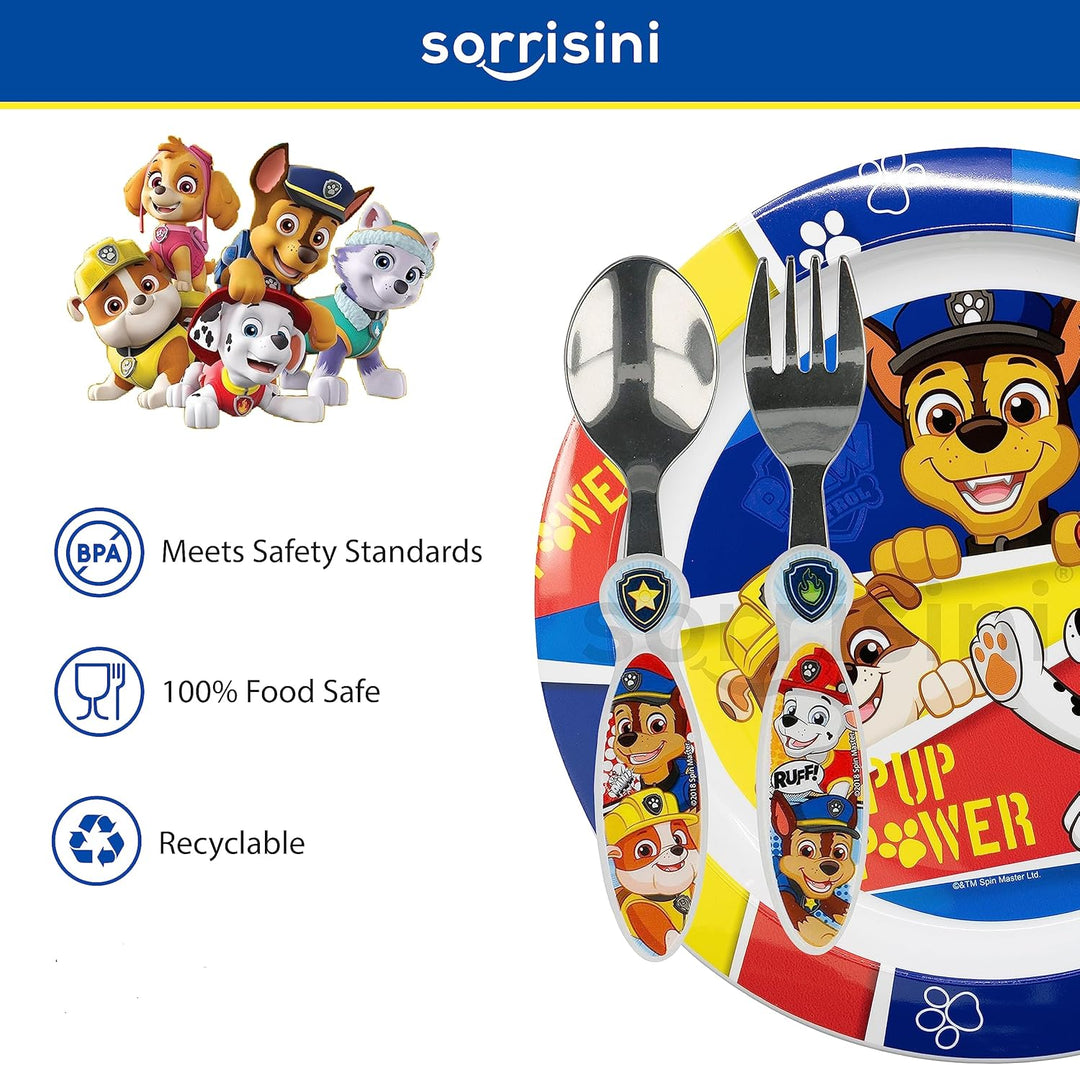 Sorrisini Kindergeschirr set Paw Patrol, kinderbesteck Edelstahl, Wiederverwendbares Babygeschirr Se