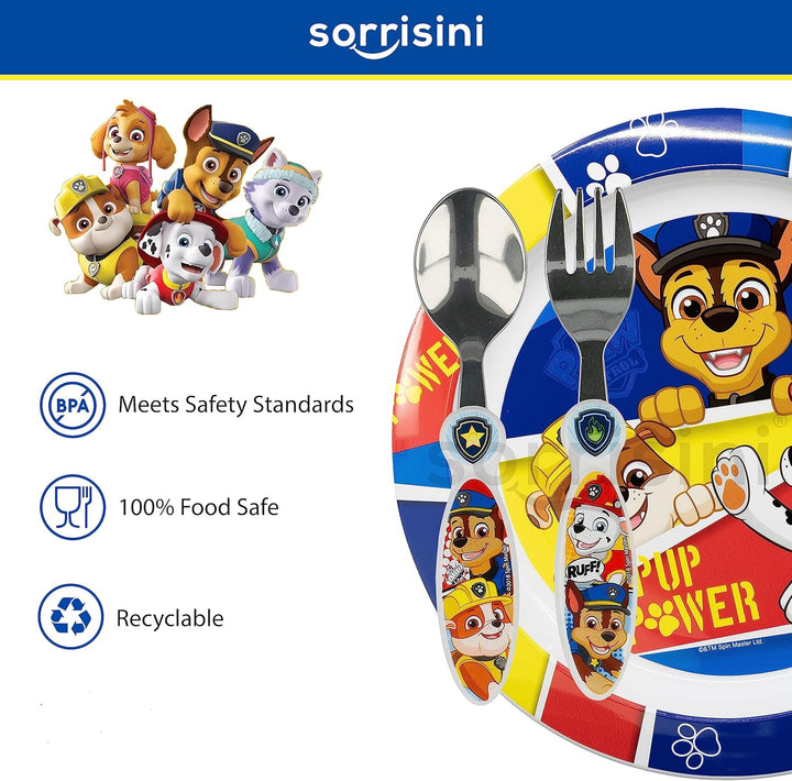 Sorrisini Kindergeschirr set Paw Patrol, kinderbesteck Edelstahl, Wiederverwendbares Babygeschirr Se