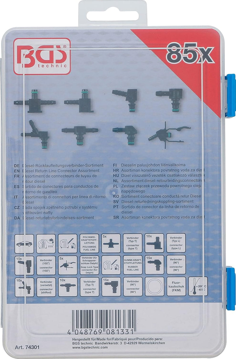 BGS 74301 | Diesel-Rücklaufleitungsverbinder-Sortiment | 85-tlg., Klein