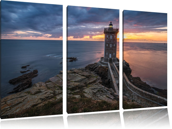 Pixxprint Leuchtturm im Sonnenuntergang / 3-Teilig/Gesamtmass 120cm Leinwandbild bespannt auf Holzra