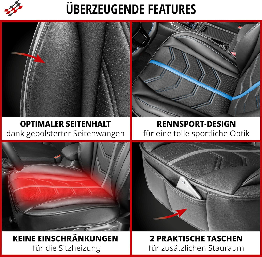 Walser Premium Sitzauflage Auto Kimi, Sitzschoner Auto schwarz/blau, Vergleichssieger* Auto Sitzaufl