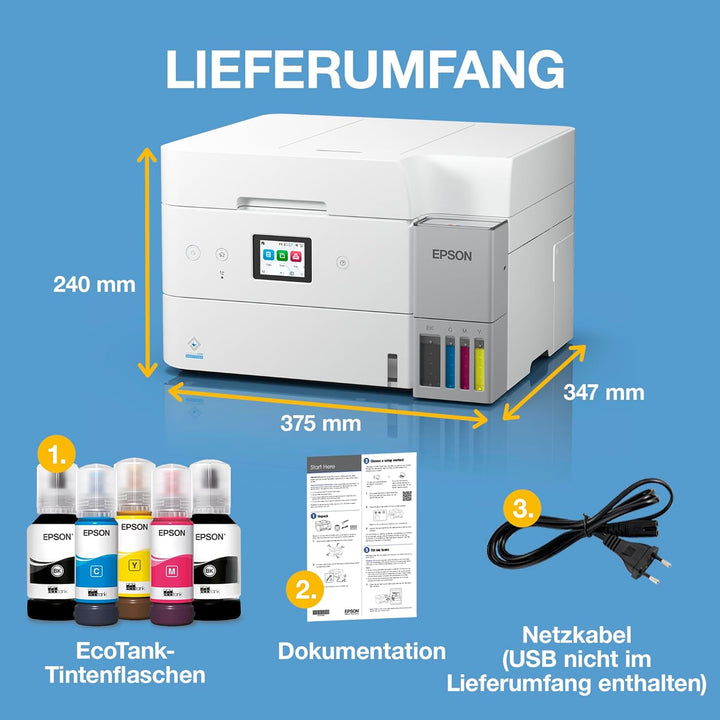 Epson EcoTank ET-4956 Weisser A4-Multifunktionsdrucker mit Wi-Fi & AirPrint Tintentank, automatische