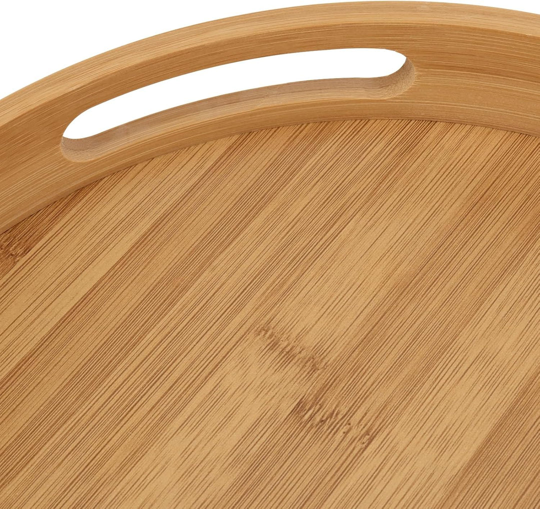 FAAING 2 Stück 30cm Bambus Tablett Rund, Gross Holz Serviertablett mit Griffen, Holztablett Rund Küc