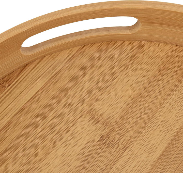 FAAING 2 Stück 30cm Bambus Tablett Rund, Gross Holz Serviertablett mit Griffen, Holztablett Rund Küc