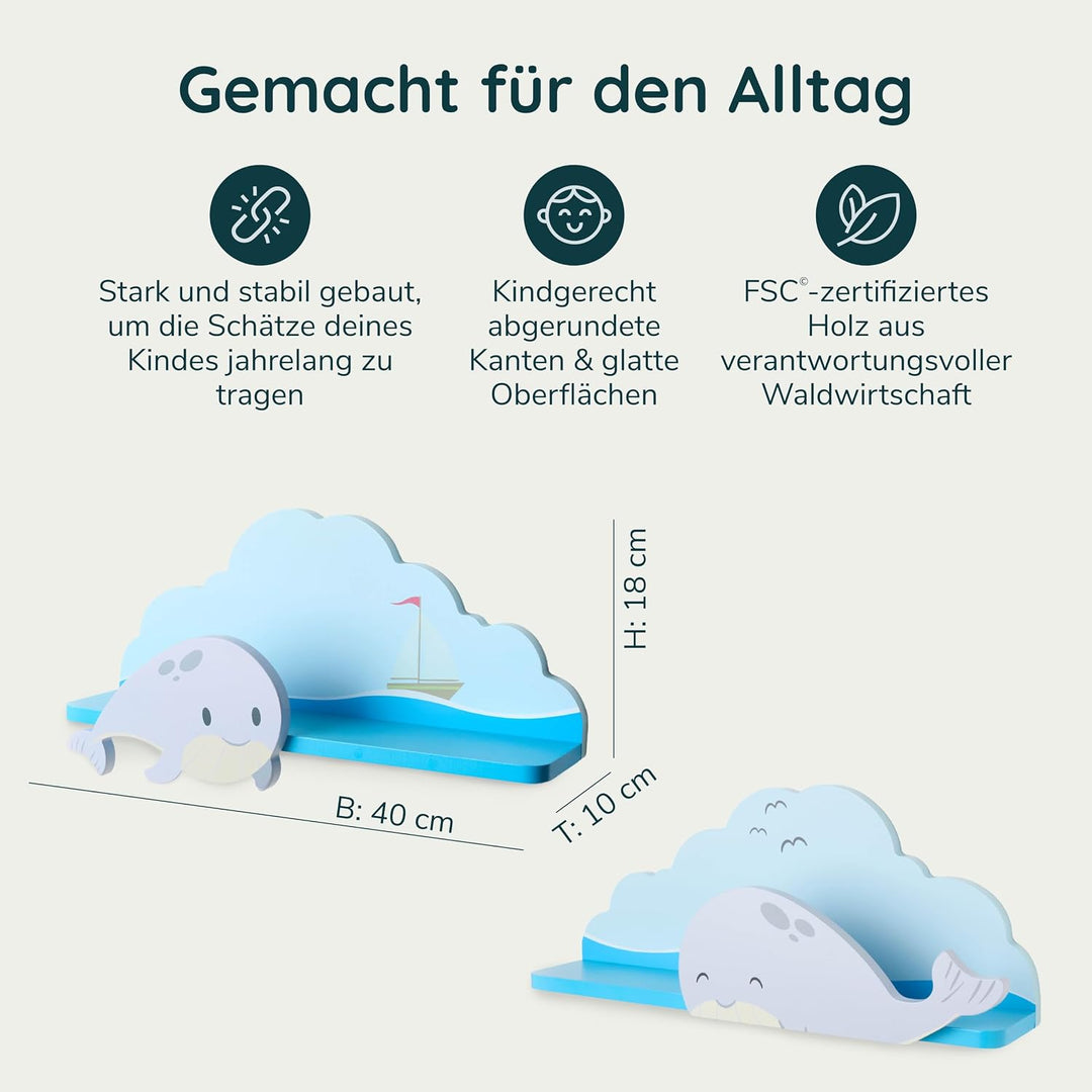Twig &amp; Leaf Wandregal Kinderzimmer 2er Set aus Massivholz, Schweberegal Holz für Bücher &amp; Spielzeug,