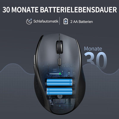 TECKNET Bluetooth Maus, 4800 DPI Maus Kabellos (Tri-Mode: BT 5.0/3.0 2.4G), Leise Funkmaus mit USB-E