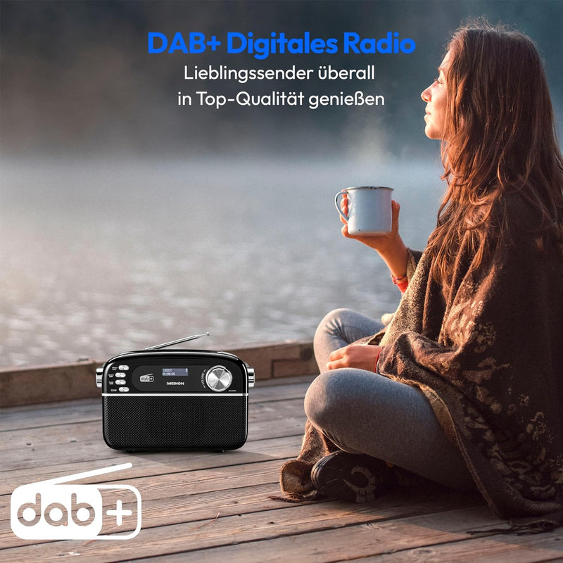 MEDION E66809 DAB Plus tragbares Solar Radio (Retro Design, Solarpanel, Bluetooth, DAB+ UKW, integri