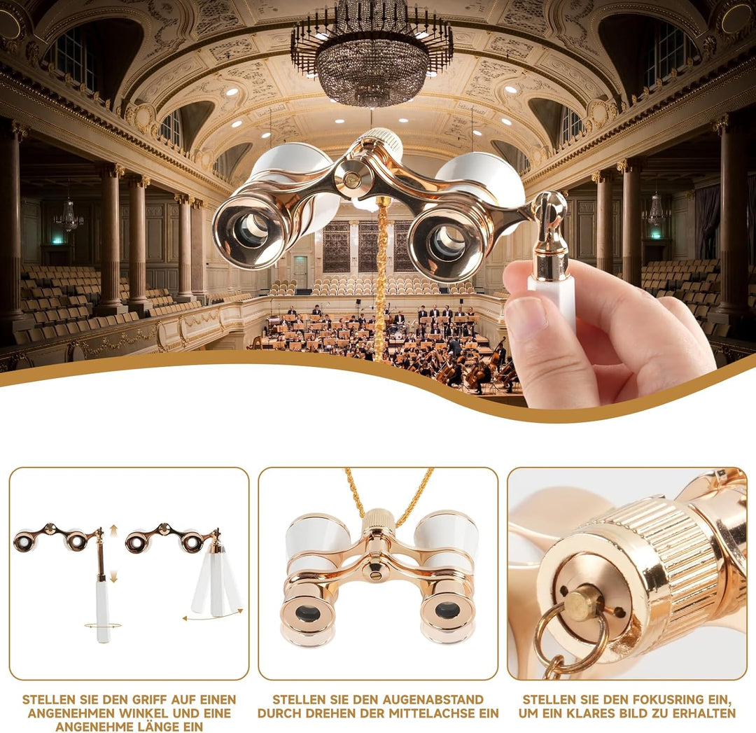 3X25 Glasfernglas mit verstellbarem Griff und Kette, BK7-Optiklinse, niedliches Mini-Theaterfernglas