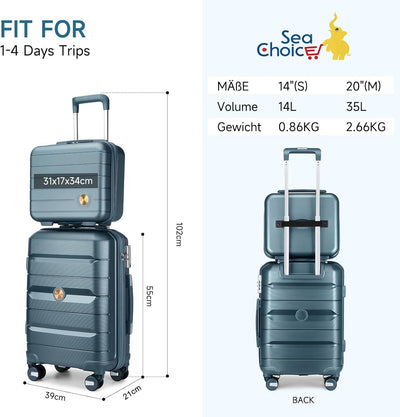 Sea choice Handgepäck Koffer PP Hartschalenkoffer Trolley Reisekoffer mit TSA-Schloss Beautycase 4 R