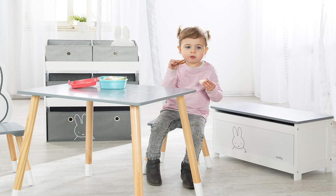 roba Spielzeugtruhe Miffy aus Holz, Spieltruhe für Kinder mit aufklappbarer Sitzfläche und Dämpfungs