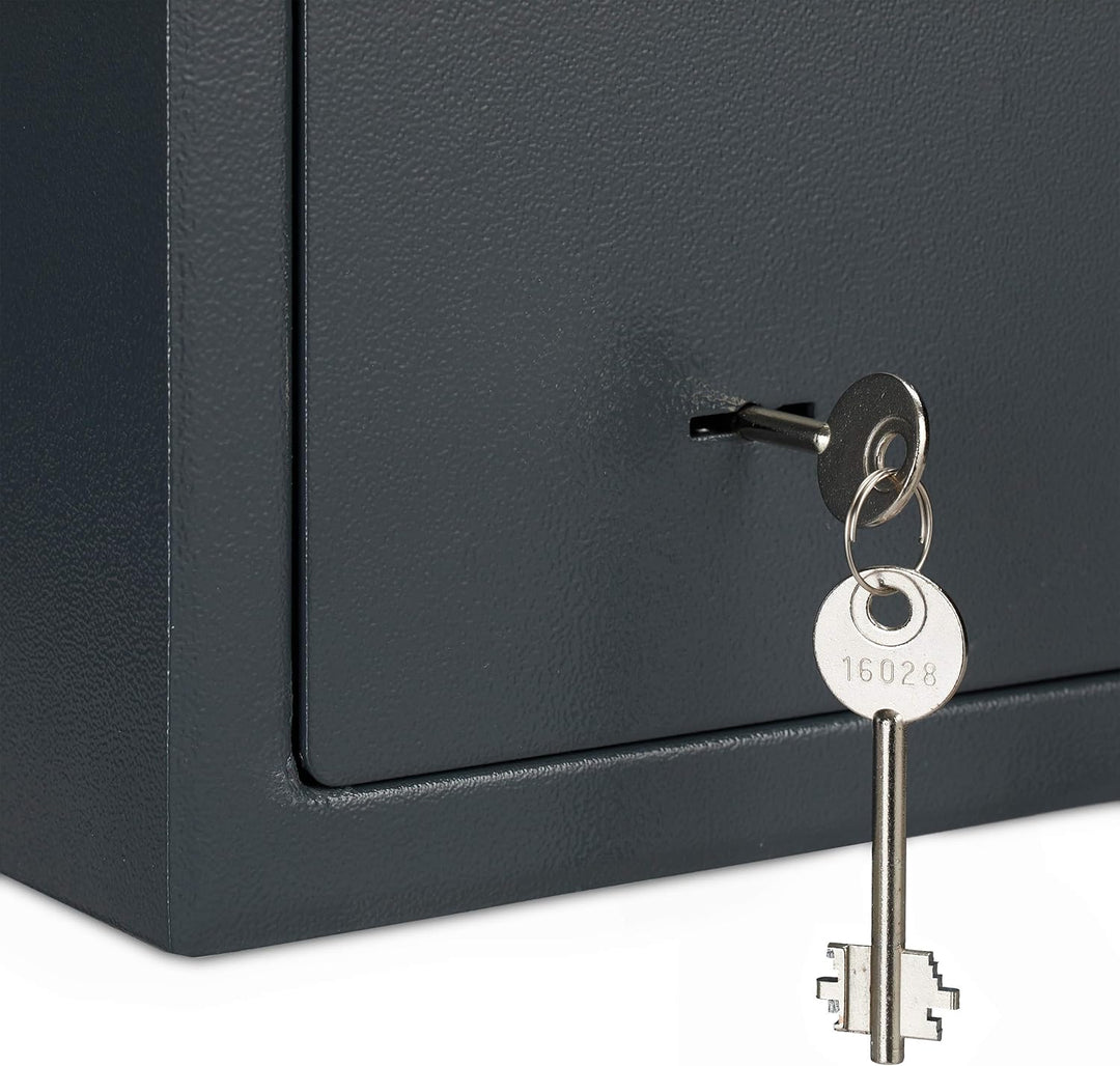 1 x Möbeltresor mit Schlüssel, Doppelbartschloss, Befestigung Wand oder Boden, Minisafe, HxBxT: 17 x