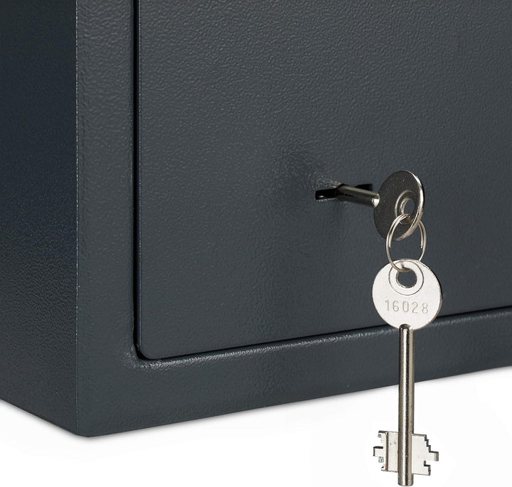 1 x Möbeltresor mit Schlüssel, Doppelbartschloss, Befestigung Wand oder Boden, Minisafe, HxBxT: 17 x