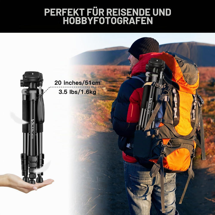 Victiv stativ Kamera 182 cm Aluminium Kamerastativ Einbeinstativ T72 Tripod- Leicht und Kompakt Reis
