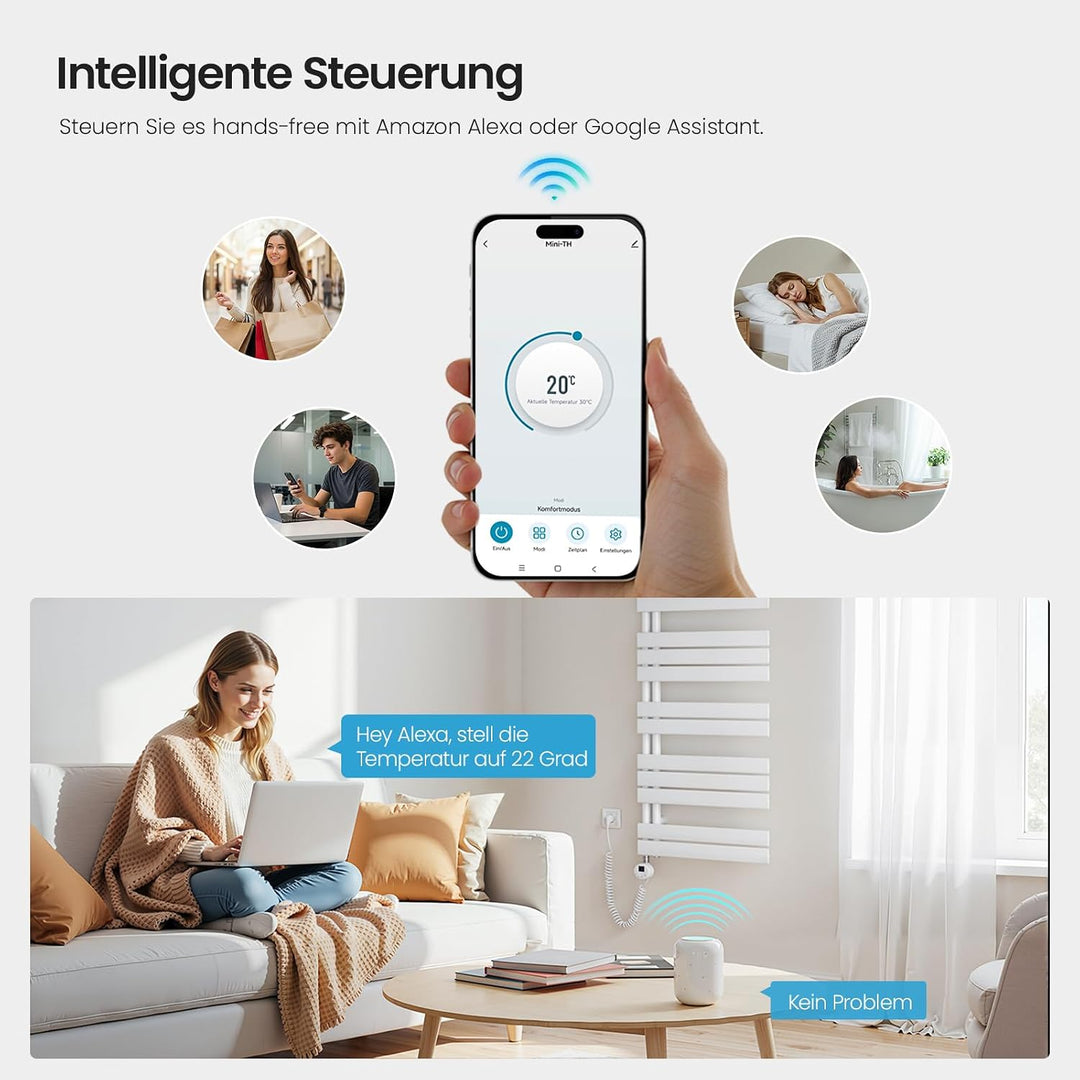 Heilmetz Badheizkörper Elektrisch Heizkörper Bad mit WiFi Digitalem Thermostat Handtuchheizkörper mi