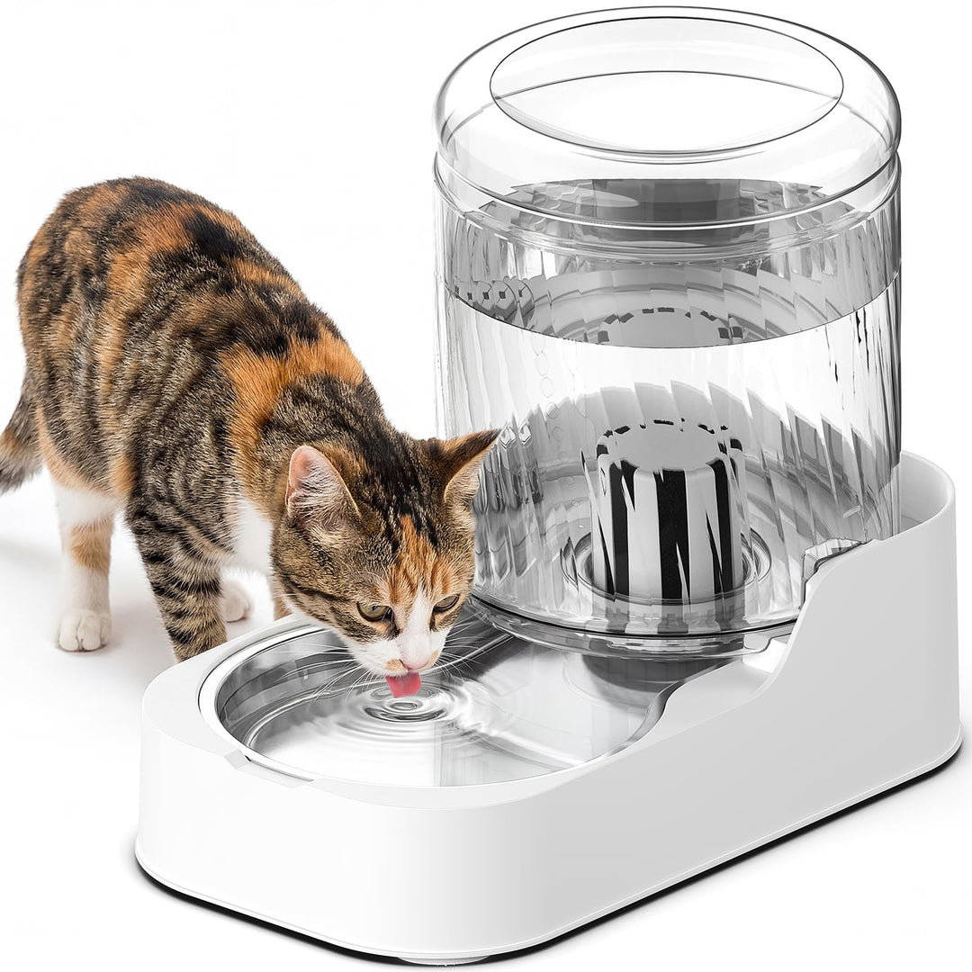 JUNSPOW Automatischer Katzen-Wasserspender mit Edelstahlnapf, Hund Wassernapf Spender Einstellbare W