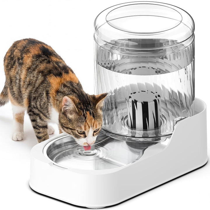 JUNSPOW Automatischer Katzen-Wasserspender mit Edelstahlnapf, Hund Wassernapf Spender Einstellbare W
